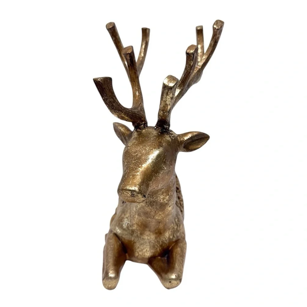 Sitting Filagree Reindeer Figurine Metallic Gold Resin EUC